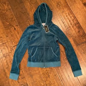 NWT Juicy Couture Turquoise Velour Zipup Hoodie